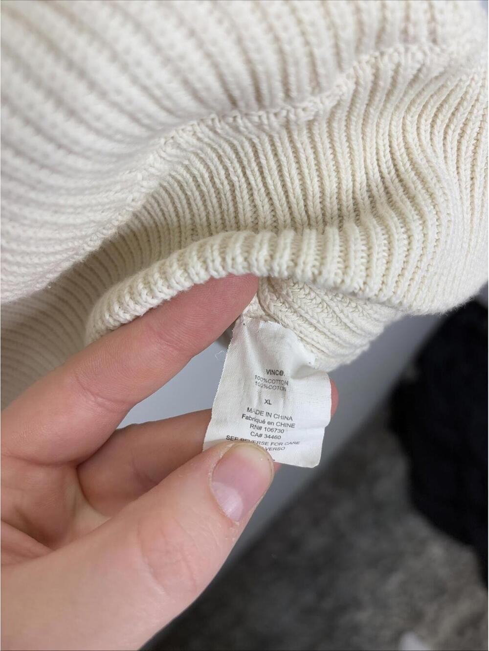 Vince Sweater Mens Extra Large Pullover Cream Heavyweight Cotton Neutral - Picture 3 of 7